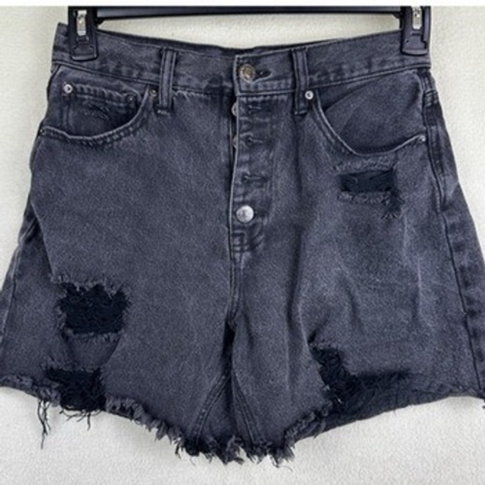 Forever 21 High Waist Mom Jean Shorts Womens 28 Black Distressed Relaxed Fit